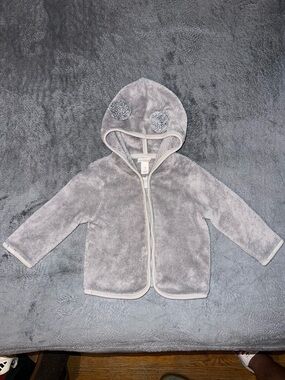Cat & Jack Gray Plush Baby Hoodie with Pom Poms